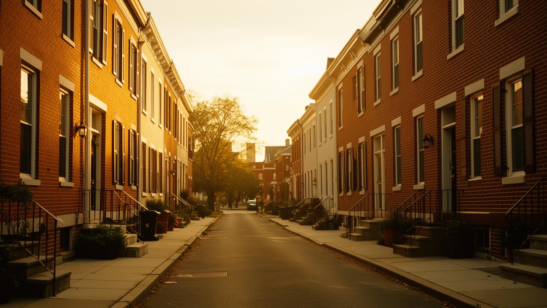 Revitalized Wilmington neighborhood at sunset